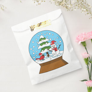 Snow Globe with Cardinal Snowman and Pine Tree Favour Bag