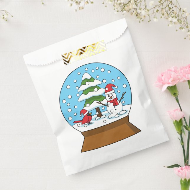 Snow Globe with Cardinal Snowman and Pine Tree Favour Bag (Sealed)