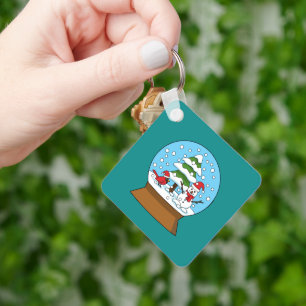 Snow Globe with Cardinal Snowman and Pine Tree Key Ring