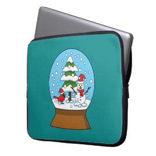 Snow Globe with Cardinal Snowman and Pine Tree Laptop Sleeve