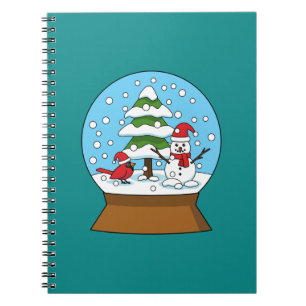 Snow Globe with Cardinal Snowman and Pine Tree Notebook