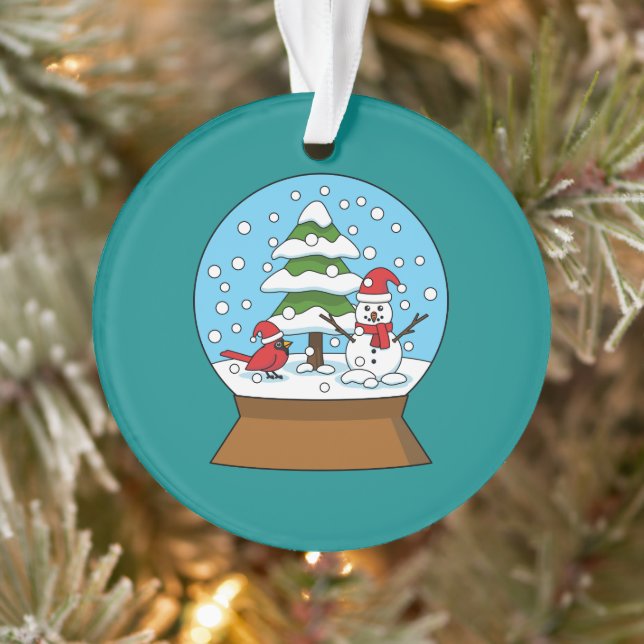 Snow Globe with Cardinal Snowman and Pine Tree Ornament (Tree)
