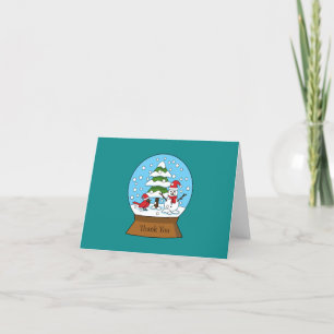 Snow Globe with Cardinal Snowman and Pine Tree Thank You Card