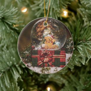 Snow globe with cute Bear Ceramic Ornament