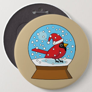 Snow Globe with Cute Red Cardinal 6 Cm Round Badge