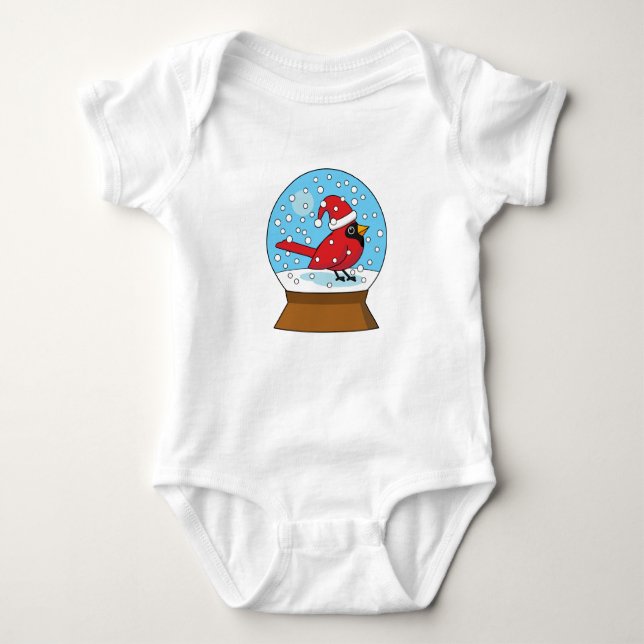 Snow Globe with Cute Red Cardinal Baby Bodysuit (Front)