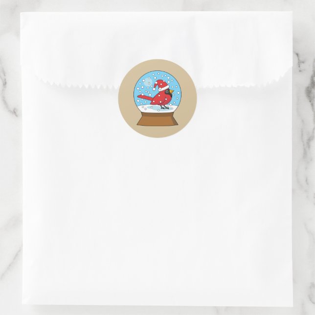 Snow Globe with Cute Red Cardinal Classic Round Sticker (Bag)