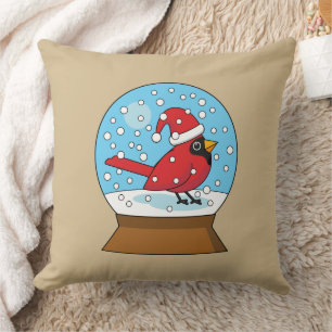 Snow Globe with Cute Red Cardinal Cushion