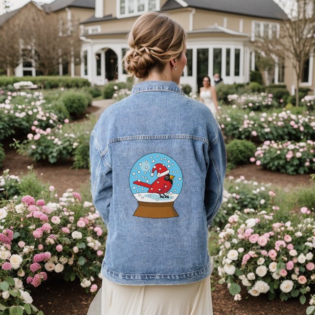 Snow Globe with Cute Red Cardinal Denim Jacket (Wedding Back)