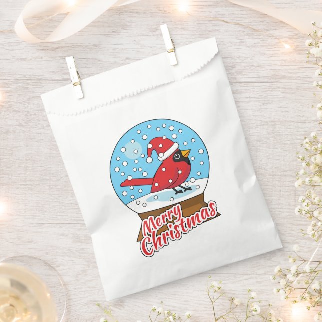 Snow Globe with Cute Red Cardinal Favour Bag (Clipped)