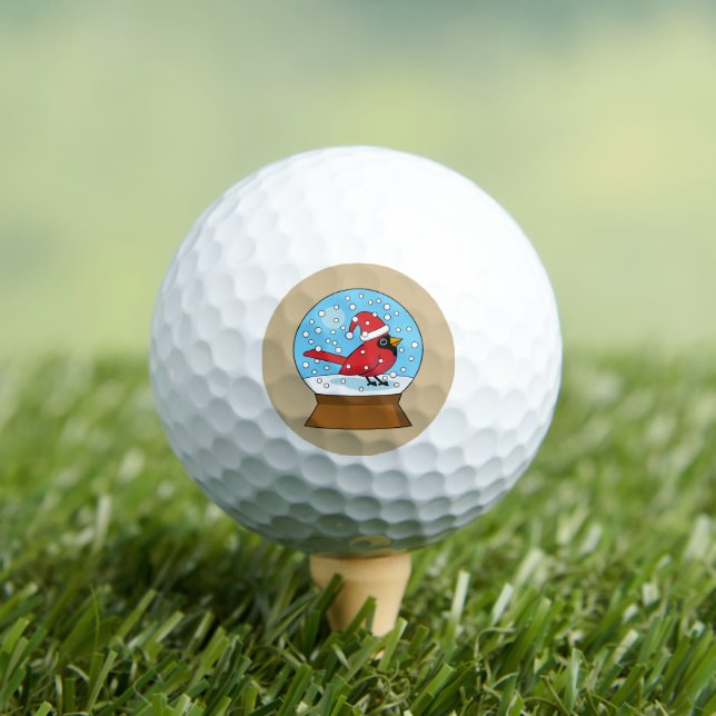 Snow Globe with Cute Red Cardinal Golf Balls (Insitu Tee)