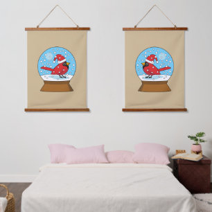 Snow Globe with Cute Red Cardinal Hanging Tapestry