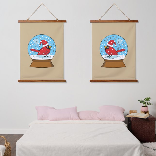 Snow Globe with Cute Red Cardinal Hanging Tapestry (Bedroom)