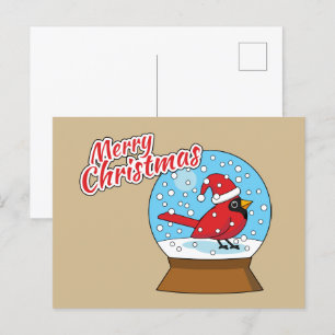 Snow Globe with Cute Red Cardinal Holiday Postcard
