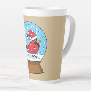 Snow Globe with Cute Red Cardinal Latte Mug