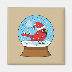 Snow Globe with Cute Red Cardinal Magnet