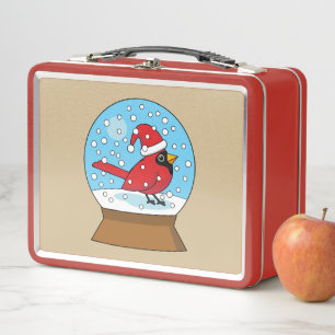Snow Globe with Cute Red Cardinal Metal Lunch Box
