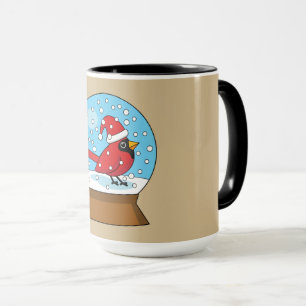 Snow Globe with Cute Red Cardinal Mug