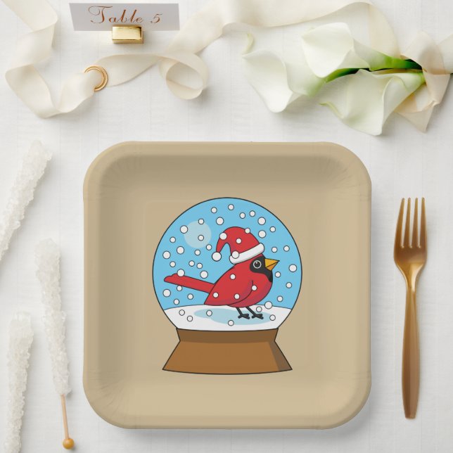Snow Globe with Cute Red Cardinal Paper Plate (Wedding)