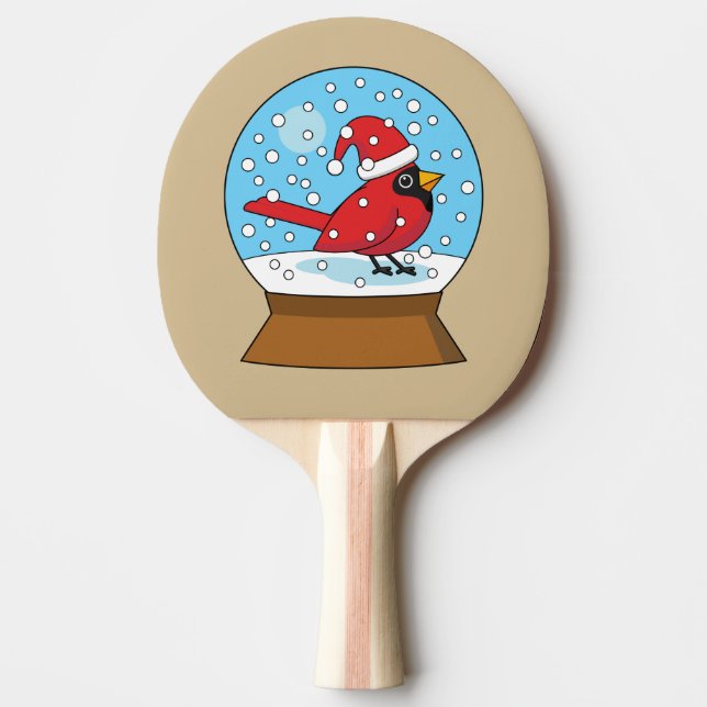 Snow Globe with Cute Red Cardinal Ping Pong Paddle (Front)