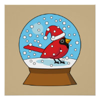 Snow Globe with Cute Red Cardinal