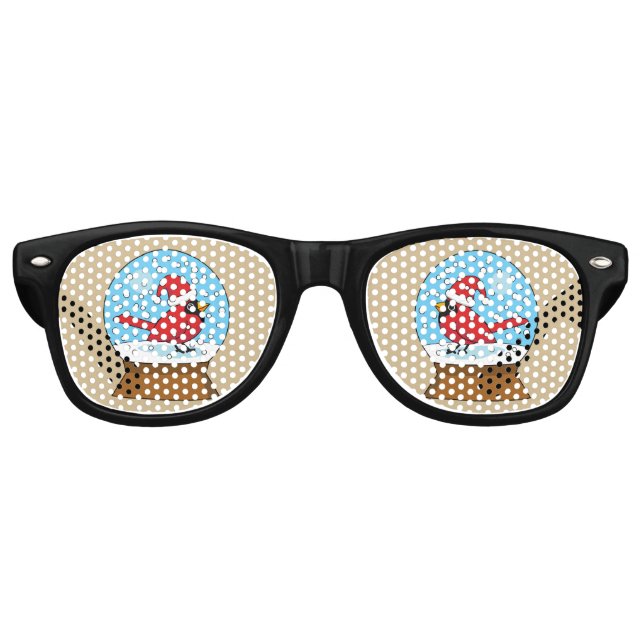 Snow Globe with Cute Red Cardinal Retro Sunglasses (Front)