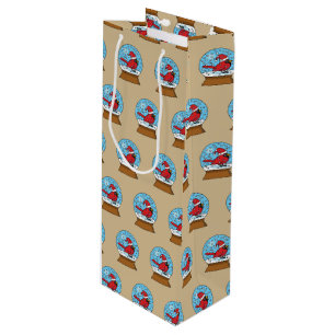 Snow Globe with Cute Red Cardinal Wine Gift Bag