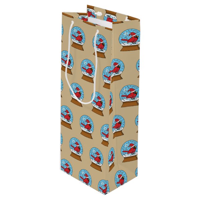 Snow Globe with Cute Red Cardinal Wine Gift Bag (Front Angled)