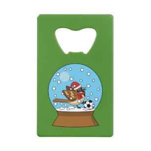Snow Globe with Cute Sparrow Playing Soccer