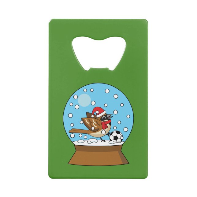Snow Globe with Cute Sparrow Playing Soccer (Front)