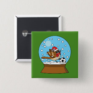 Snow Globe with Cute Sparrow Playing Soccer 15 Cm Square Badge