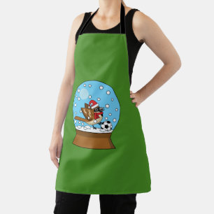 Snow Globe with Cute Sparrow Playing Soccer Apron