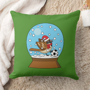 Snow Globe with Cute Sparrow Playing Soccer Cushion