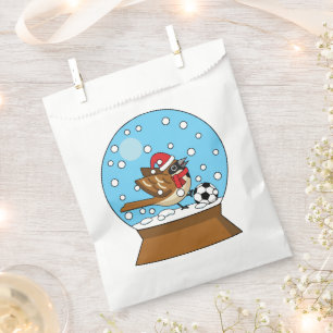 Snow Globe with Cute Sparrow Playing Soccer Favour Bag