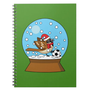 Snow Globe with Cute Sparrow Playing Soccer Notebook