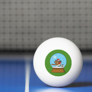 Snow Globe with Cute Sparrow Playing Soccer Ping Pong Ball