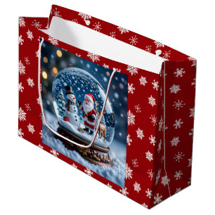 Snow globe with Santa and Reindeer Large Gift Bag
