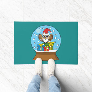 Snow Globe with Santa Claus Owl Doormat