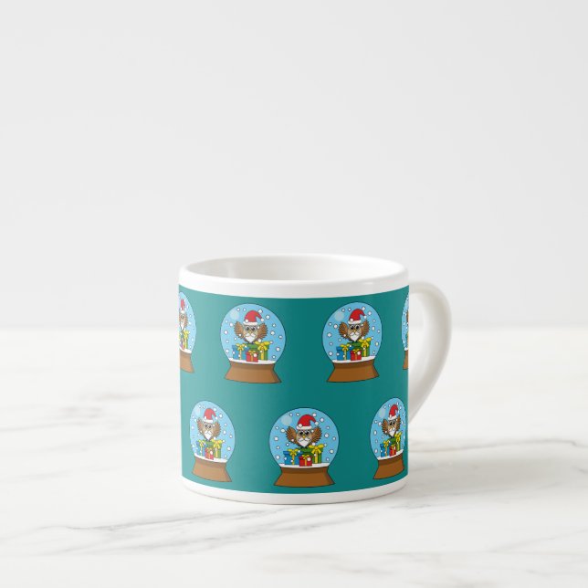 Snow Globe with Santa Claus Owl Espresso Cup (Front Right)