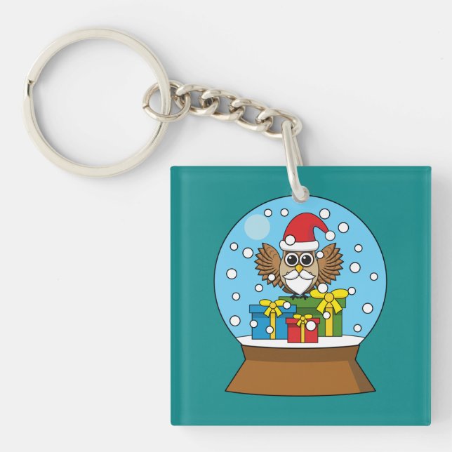 Snow Globe with Santa Claus Owl Key Ring (Front)