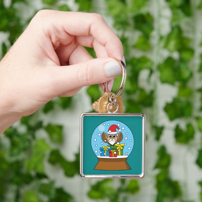 Snow Globe with Santa Claus Owl Key Ring (Hand)