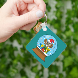 Snow Globe with Santa Claus Owl Key Ring