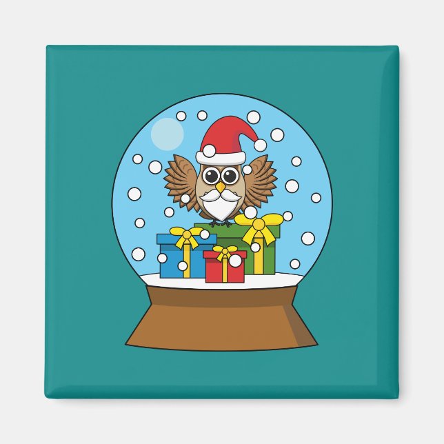 Snow Globe with Santa Claus Owl Magnet (Front)