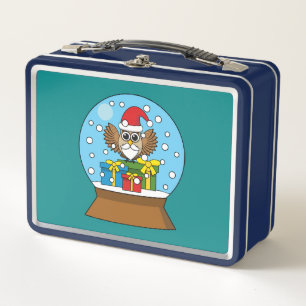 Snow Globe with Santa Claus Owl Metal Lunch Box