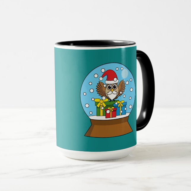 Snow Globe with Santa Claus Owl Mug (Front Right)