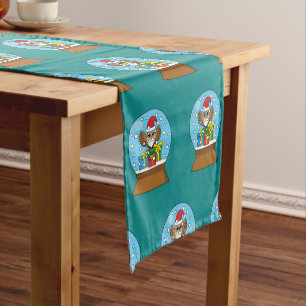 Snow Globe with Santa Claus Owl Short Table Runner