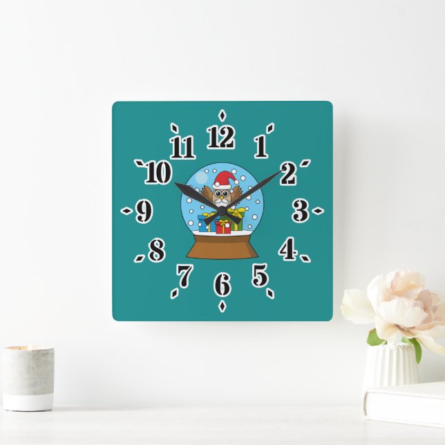 Snow Globe with Santa Claus Owl Square Wall Clock (Home)