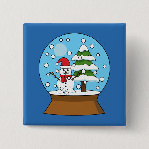 Snow Globe with Snowman and Pine Tree 15 Cm Square Badge