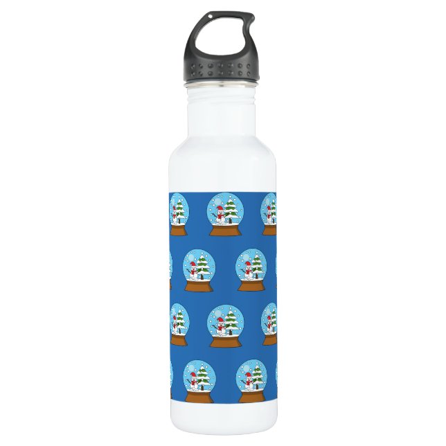 Snow Globe with Snowman and Pine Tree 710 Ml Water Bottle (Front)