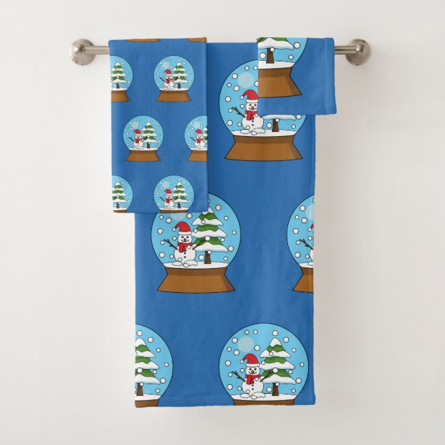 Snow Globe with Snowman and Pine Tree Bath Towel Set (Insitu)
